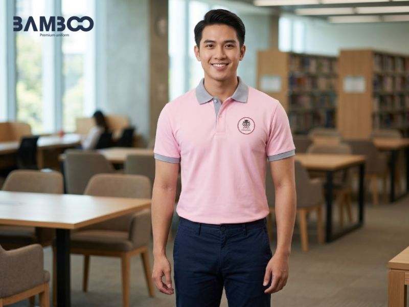 Áo hồng cổ xám may bằng cá sấu cotton, poly, TC hoặc cotton 100%, thoáng mát