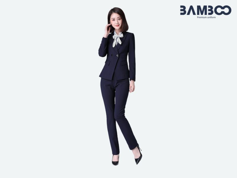 Chất vải vest xanh đen phối nơ bền đẹp, thoáng khí và giữ form tốt