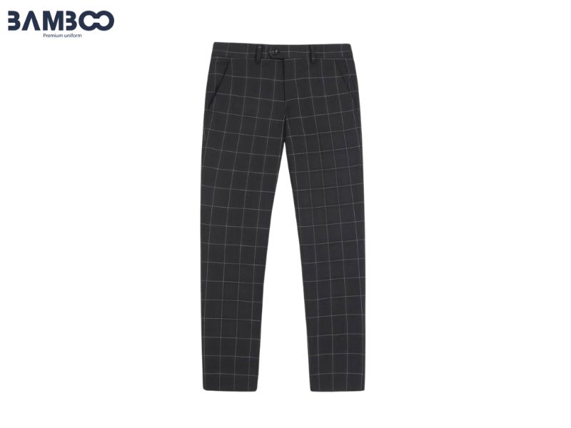 Quần tây đồng phục đen xám caro may từ vải Cashmere, Tuyết Mưa hoặc Kaki Hàn Quốc, đứng form, mềm mại, bền màu