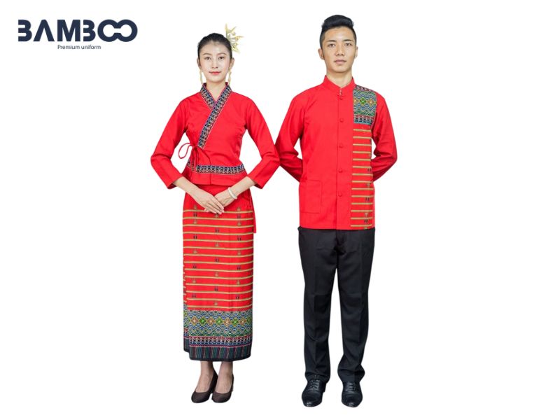Đồng phục nhà hàng Thái hiện đại kết hợp truyền thống, thiết kế tối giản, màu sắc tươi mới