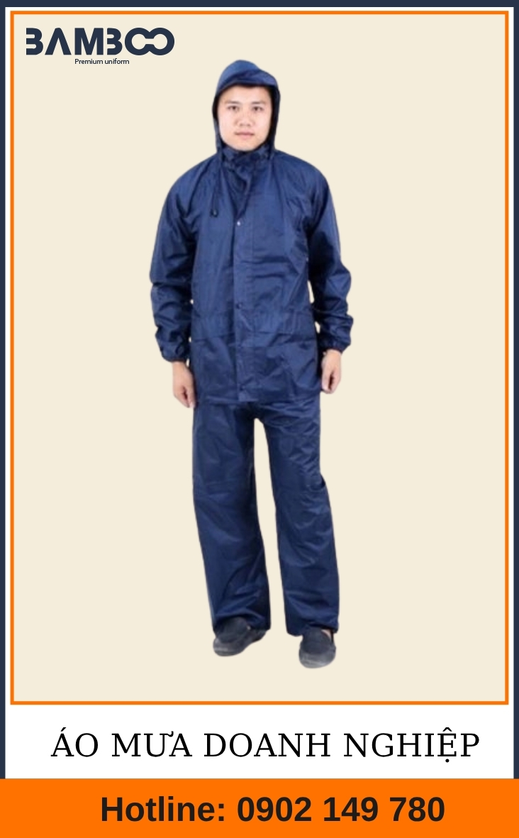 Áo mưa xanh dương đậm bộ rời - Bamboo Uniform