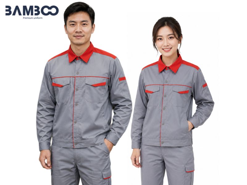 Áo bảo hộ xám cổ đỏ bền đẹp, chuyên nghiệp cho nhiều ngành nghề hiện đại