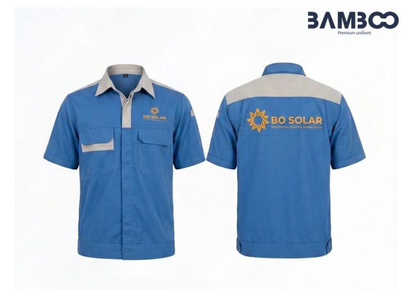 Áo bảo hộ kỹ thuật BD Solar nổi bật với phối xanh xám, phản quang an toàn