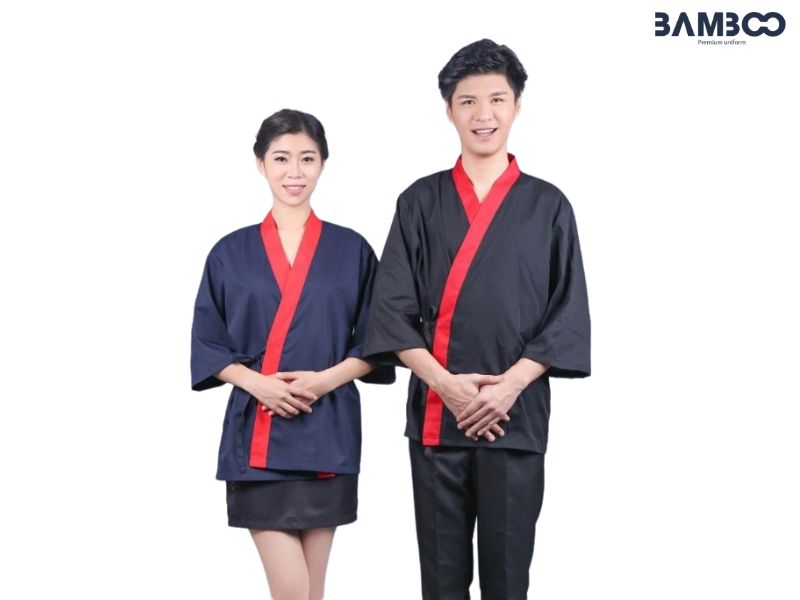 Áo bếp đen xanh đậm kiểu kimono, bền đẹp, thoáng mát