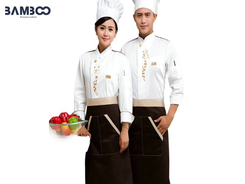 Áo bếp trắng họa tiết lượn sóng thiết kế chuyên nghiệp, sang trọng và nổi bật