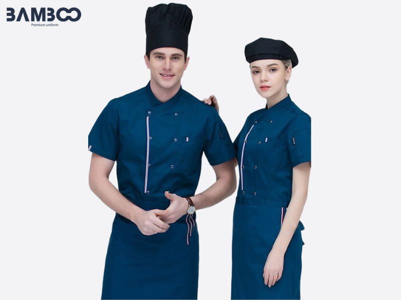 Áo bếp xanh dương hiện đại, bền đẹp, thoáng mát, tiện dụng và chuyên nghiệp