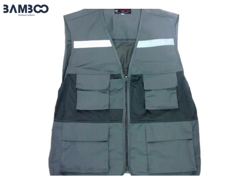 Áo gile bảo hộ xám Bamboo Uniform thiết kế 4 túi tiện dụng, phản quang an toàn