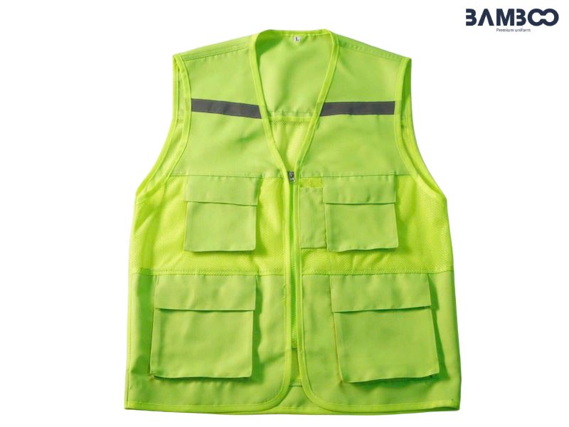 Áo gile bảo hộ xanh lá nổi bật, thoáng mát, nhiều túi tiện dụng