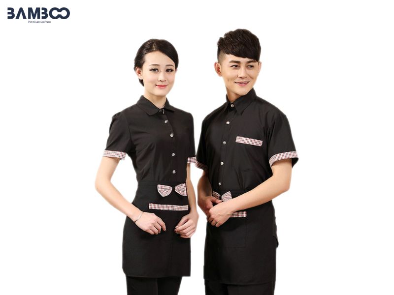 Áo phục vụ nam nữ màu đen sang trọng, thoáng mát, thiết kế chỉn chu, đồng bộ và chuyên nghiệp