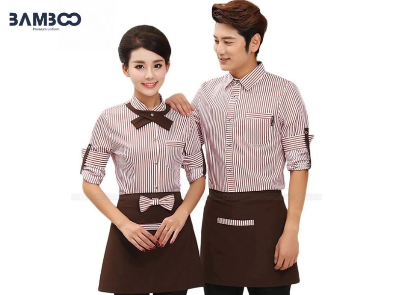 Áo sơ mi phục vụ cam trắng hiện đại, thoáng mát, chuyên nghiệp, nổi bật