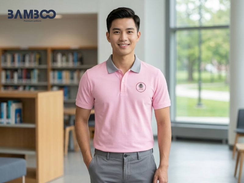 Áo thun hồng cổ xám