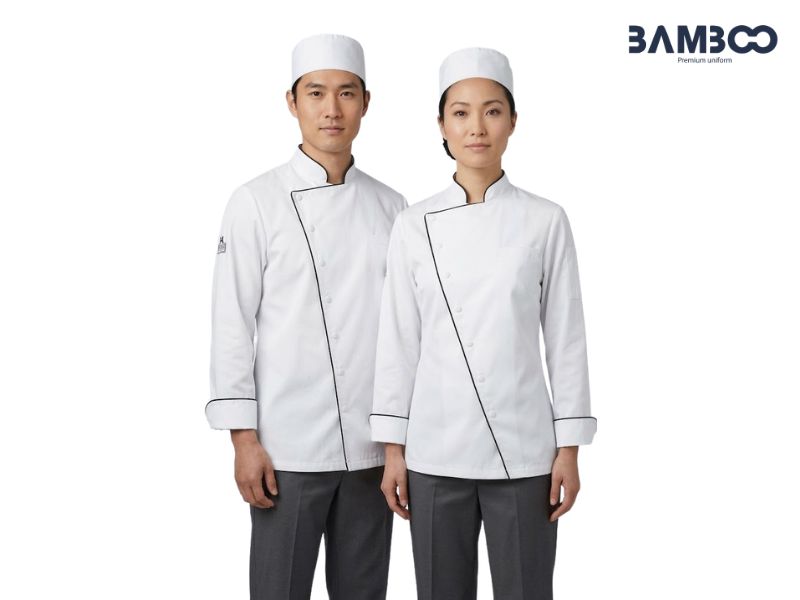 Bamboo Uniform nhận may áo bếp trắng vạt chéo trọn gói, giá tốt