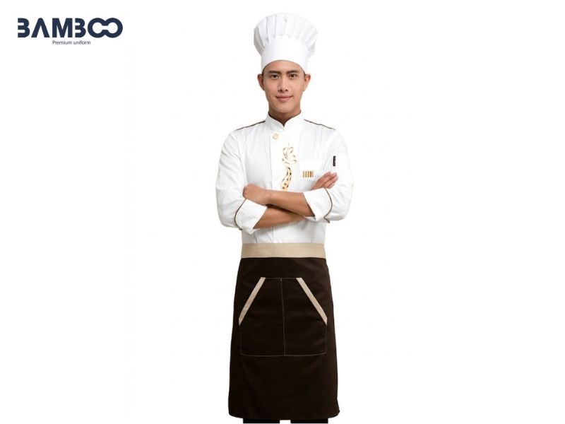 Bamboo Uniform may áo bếp trắng họa tiết lượn sóng chất lượng, bền đẹp