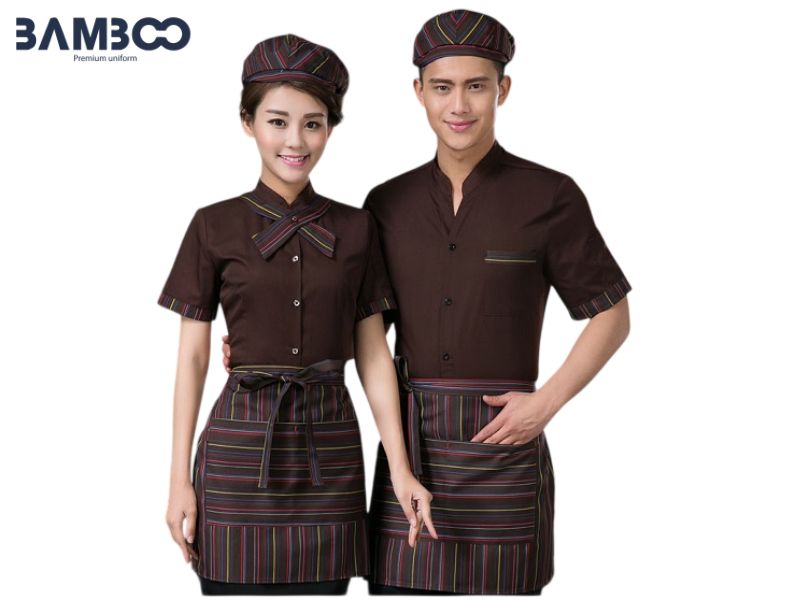 Combo đồng phục nhân viên phục vụ màu nâu mang đến diện mạo chuyên nghiệp, tinh tế