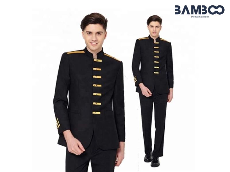 Đồng phục bellman đen thanh lịch, bền bỉ, tạo dấu ấn chuyên nghiệp và đẳng cấp