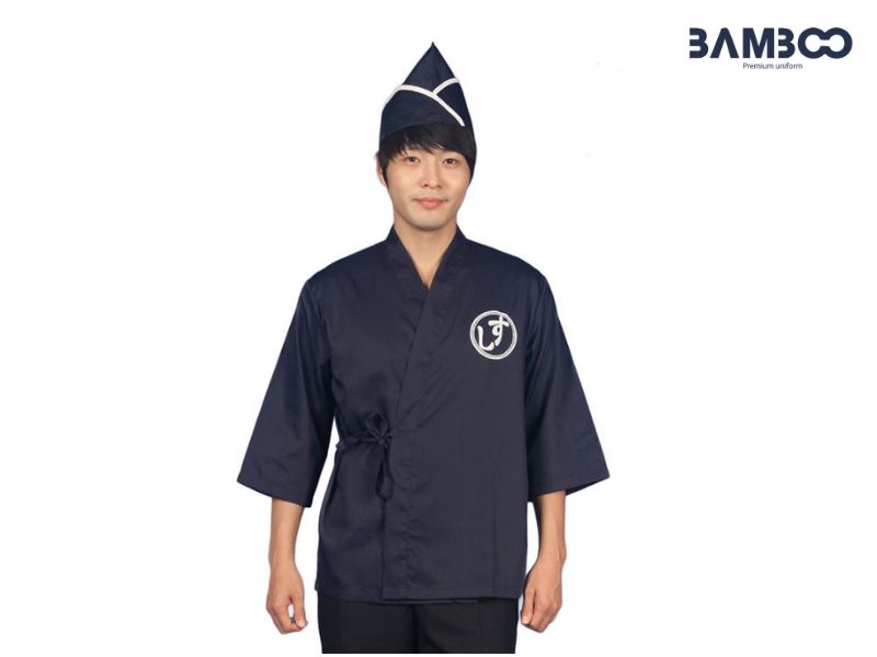 Đồng phục bếp Nhật xanh than tối giản, thoáng mát, bền đẹp
