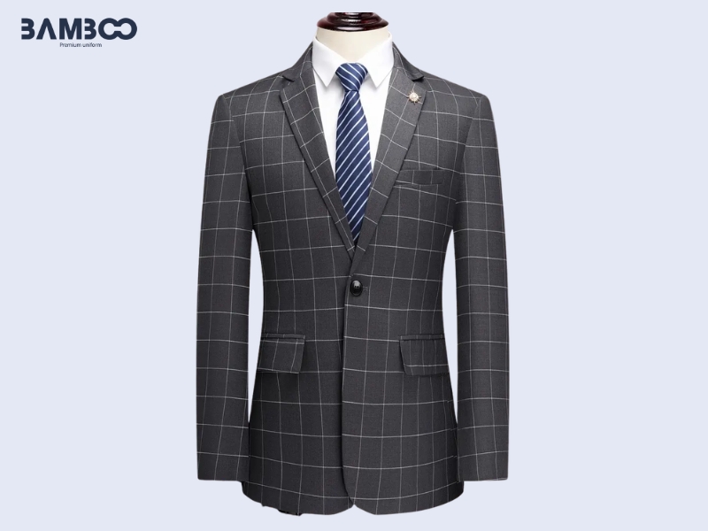 Đồng phục vest nam xám caro to