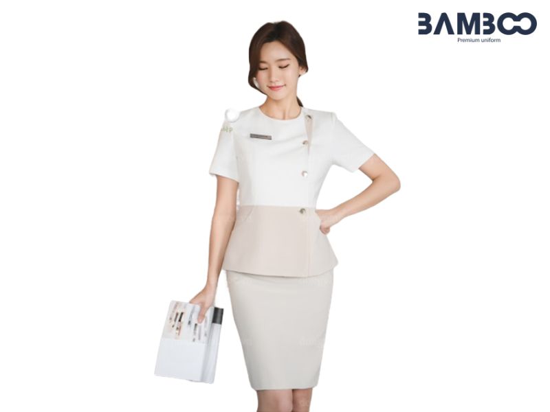 Vest nữ trắng phối be thanh lịch, tinh tế, form ôm vừa vặn