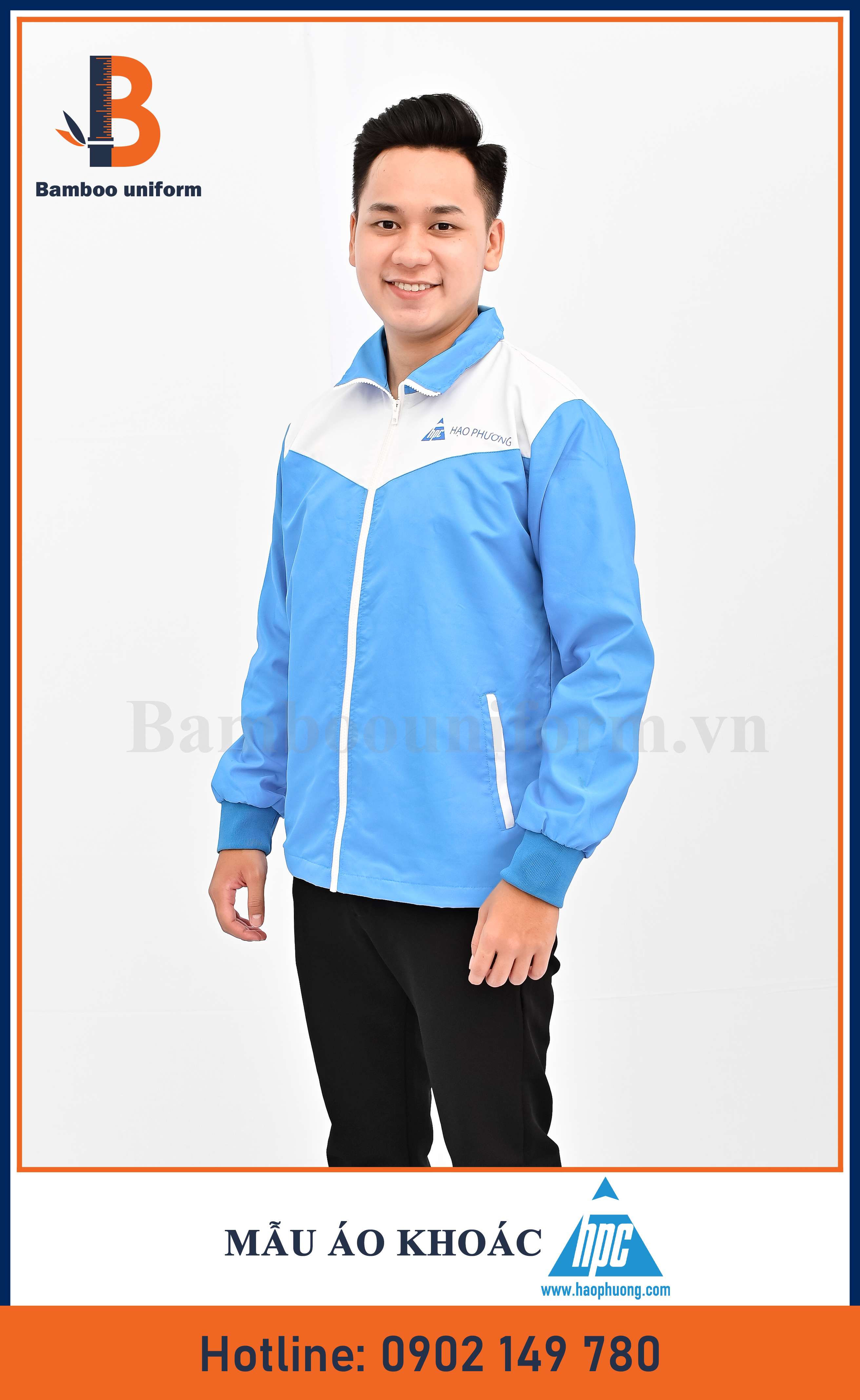 Mẫu Áo Khoác Gió Màu Xanh Trắng - Bamboo Uniform