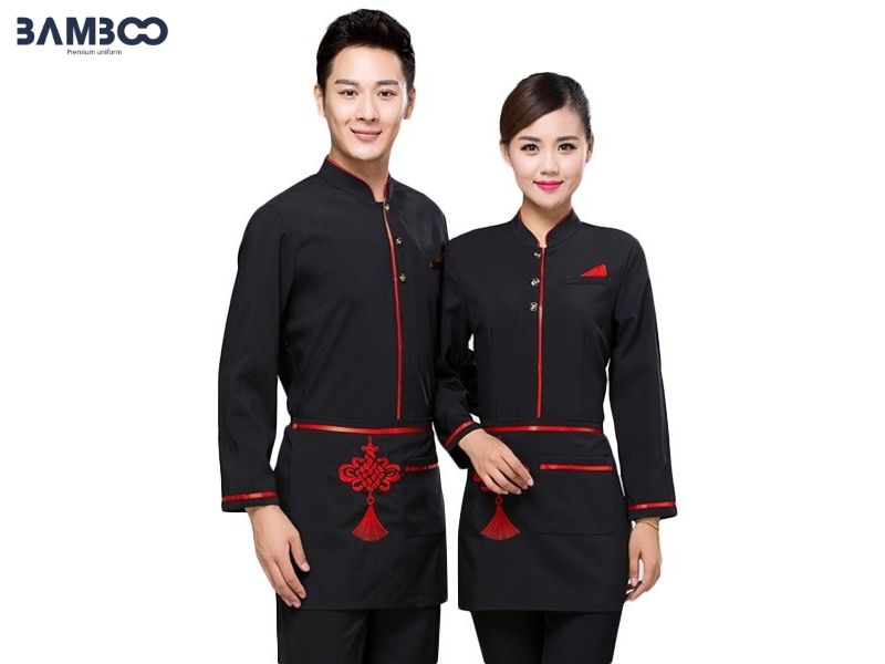Áo phục vụ tay dài màu đen sang trọng, chỉn chu, tạo ấn tượng chuyên nghiệp