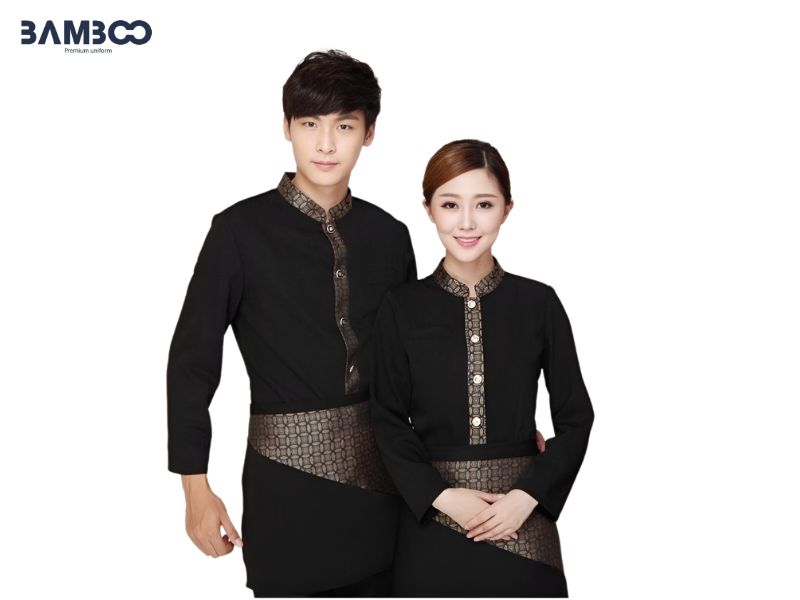 Áo sơ mi nhân viên phục vụ tay dài màu đen cao cấp, bền bỉ