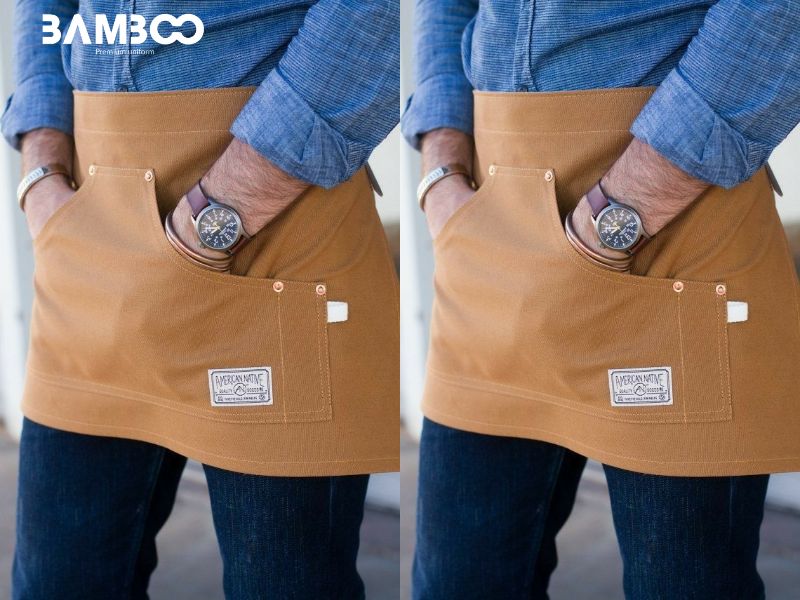 Tạp dề nâu vàng thiết kế hiện đại, vải canvas bền đẹp, tiện dụng