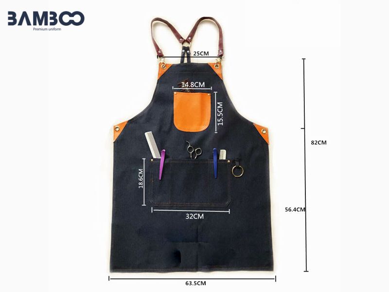 Tạp dề xanh đen ngắn bền đẹp, tiện dụng, phối da sang trọng
