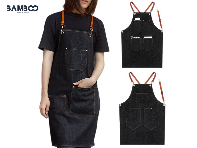 Tạp dề nửa thân dài đen sang trọng, bền đẹp, tiện dụng cho nhà hàng, quán cà phê