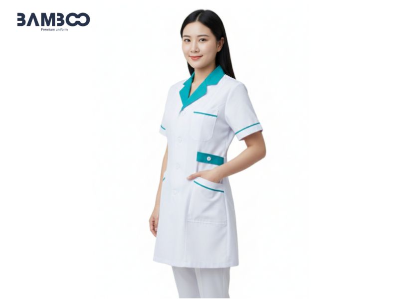 Trang phục điều dưỡng cao cấp phối xanh ngọc, tôn dáng, bền đẹp, thoáng mát