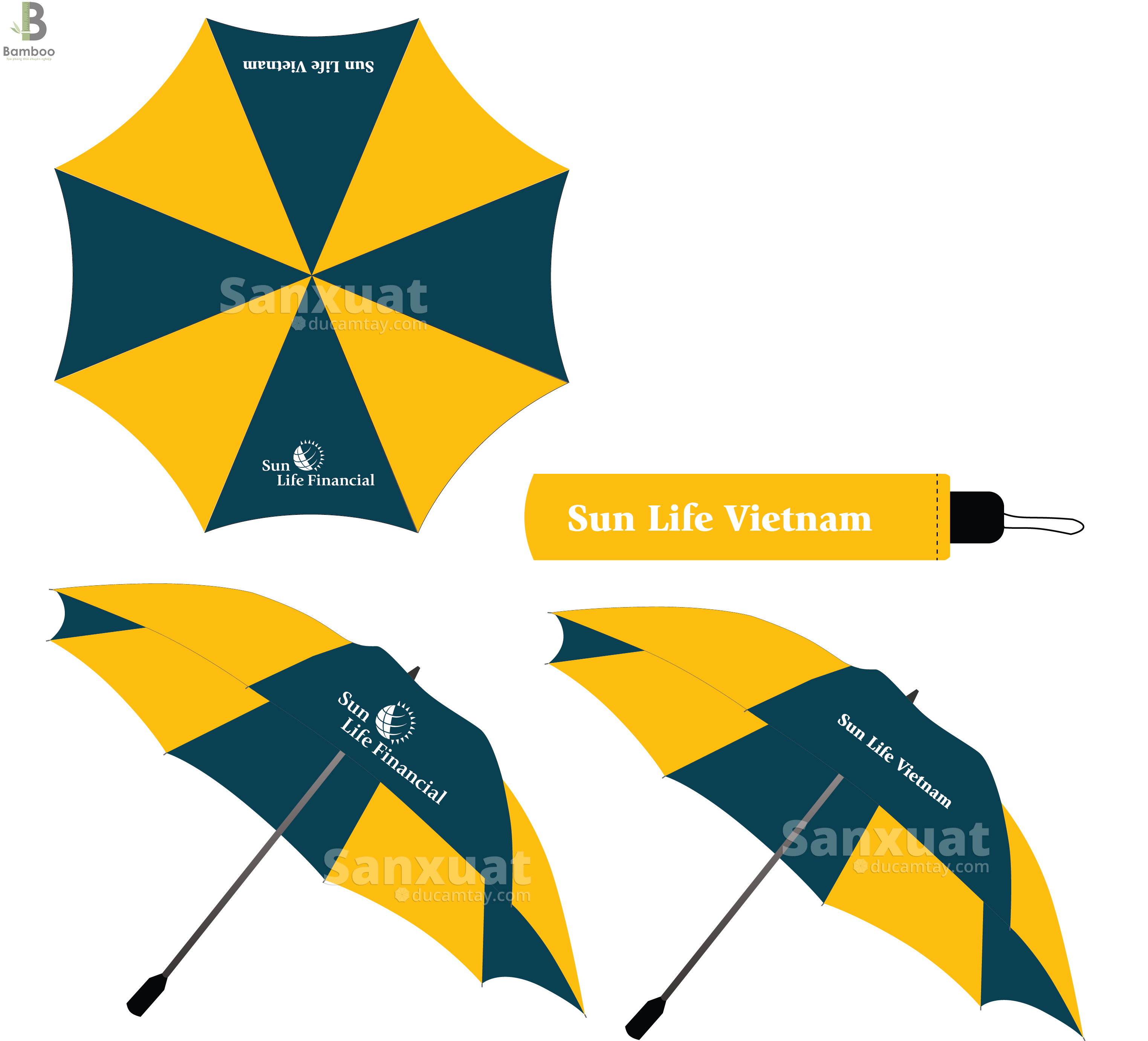 Ô Dù Vàng Xanh Đen - Bamboo Uniform