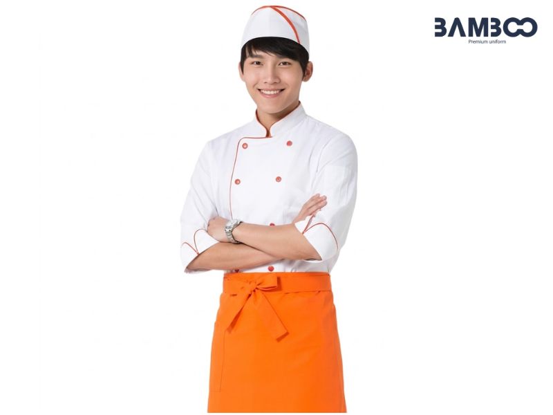 Bamboo Uniform may áo bếp trắng cổ cam bền đẹp, thiết kế chuẩn, giá tốt, giao nhanh