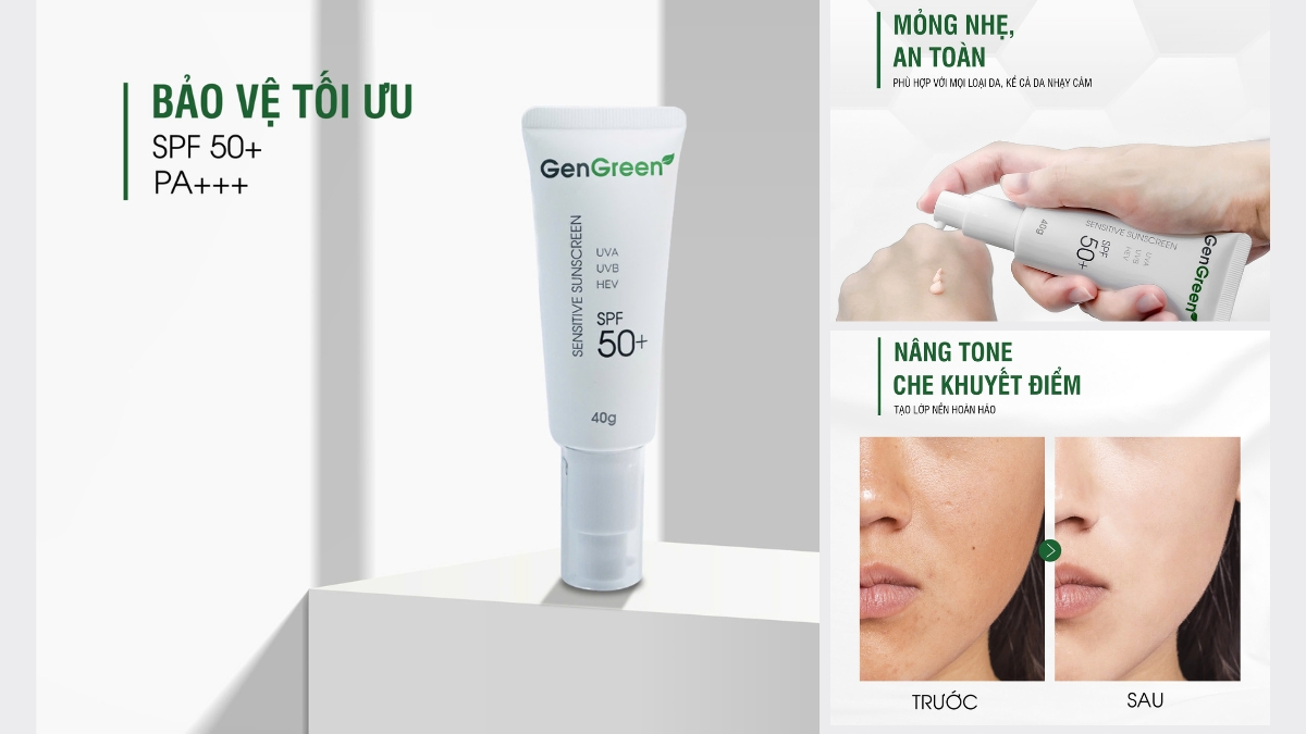 Review kem chống nắng cho da dầu mụn Sensitive Sunscreen