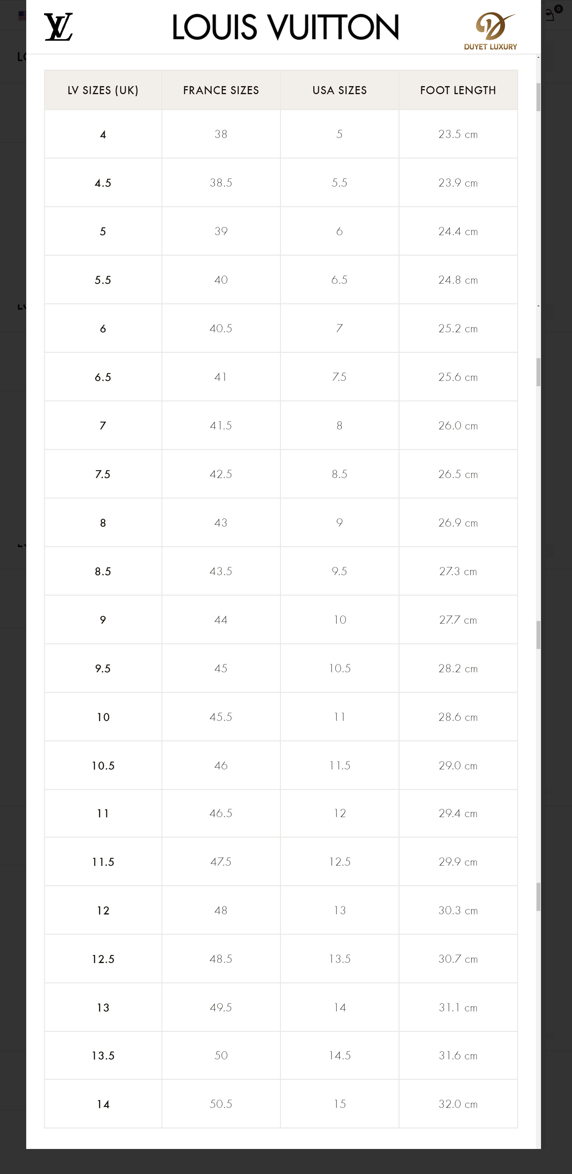 Khám phá hơn 65 louis vuitton sneaker size chart mới nhất  trieuson5