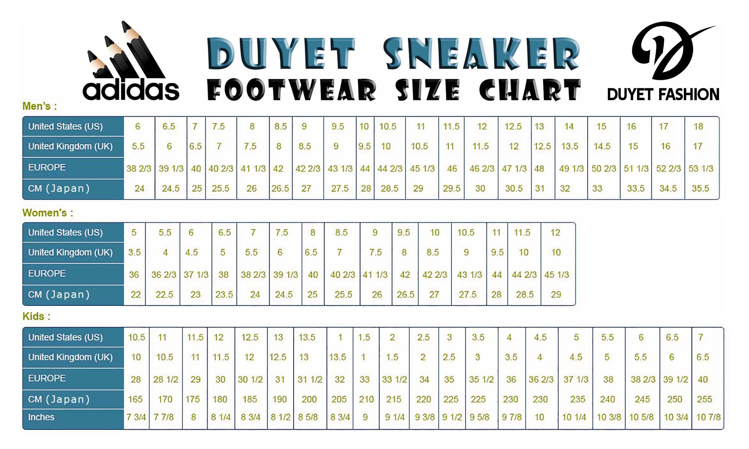 adidas forum size chart