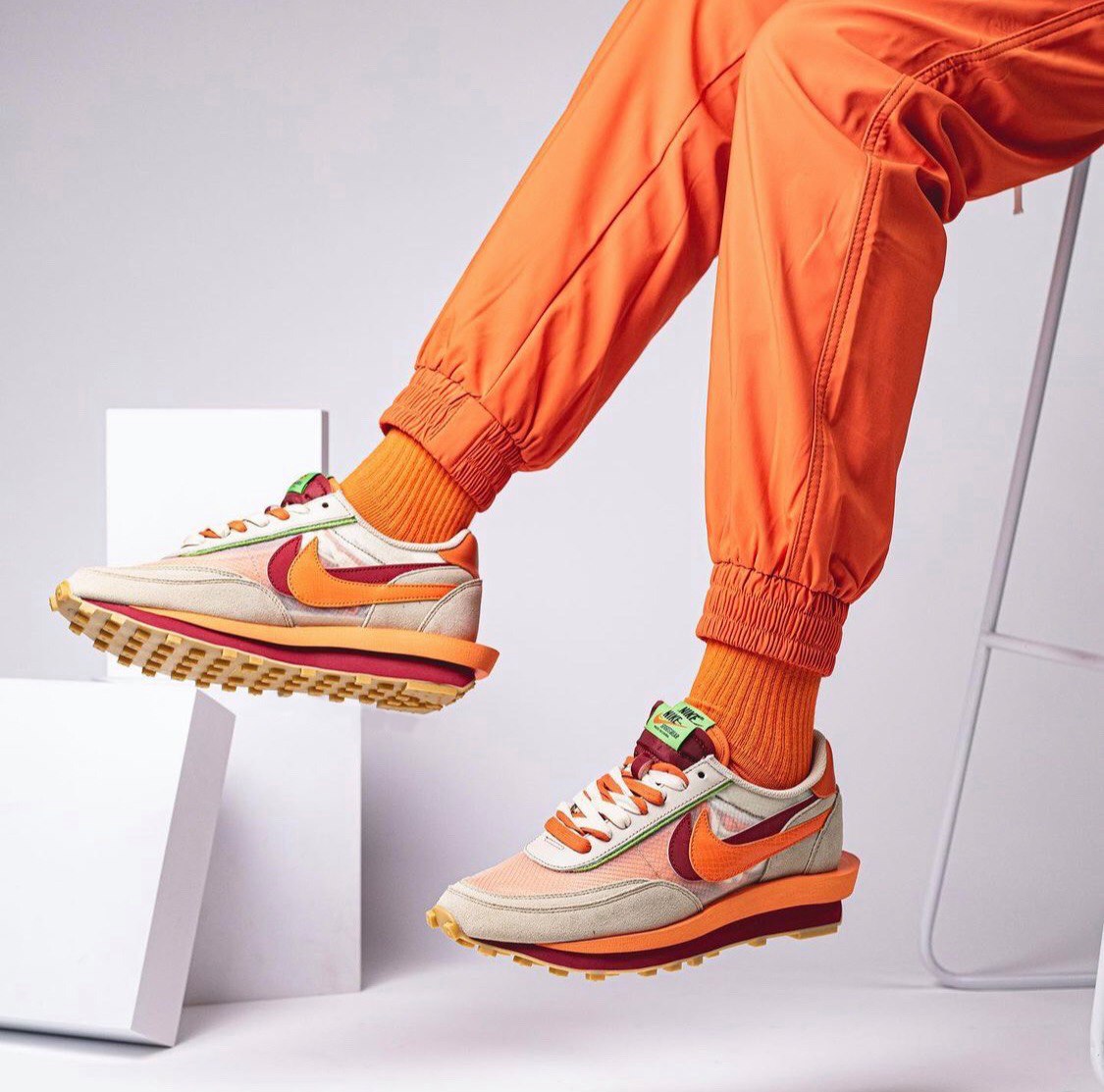 clot x sacai x nike ldwaffle net orange blaze