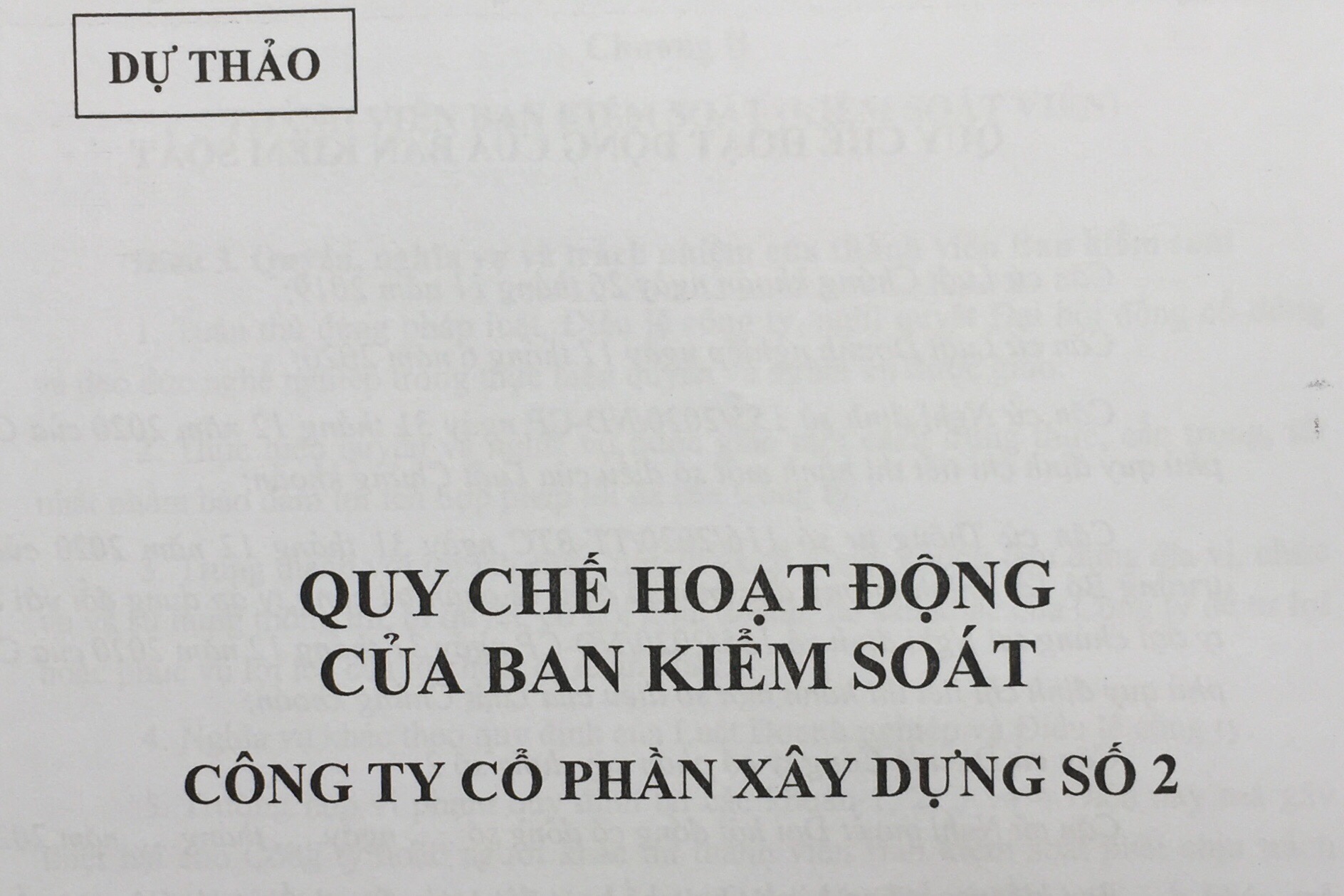Dự thảo quy chế hoạt động Ban kiểm soát