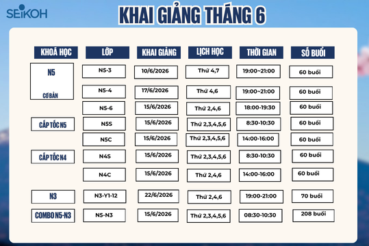 🌸 SEIKOH KHAI GIẢNG CÁC KHÓA HỌC TIẾNG NHẬT THÁNG 6/2026 🌸