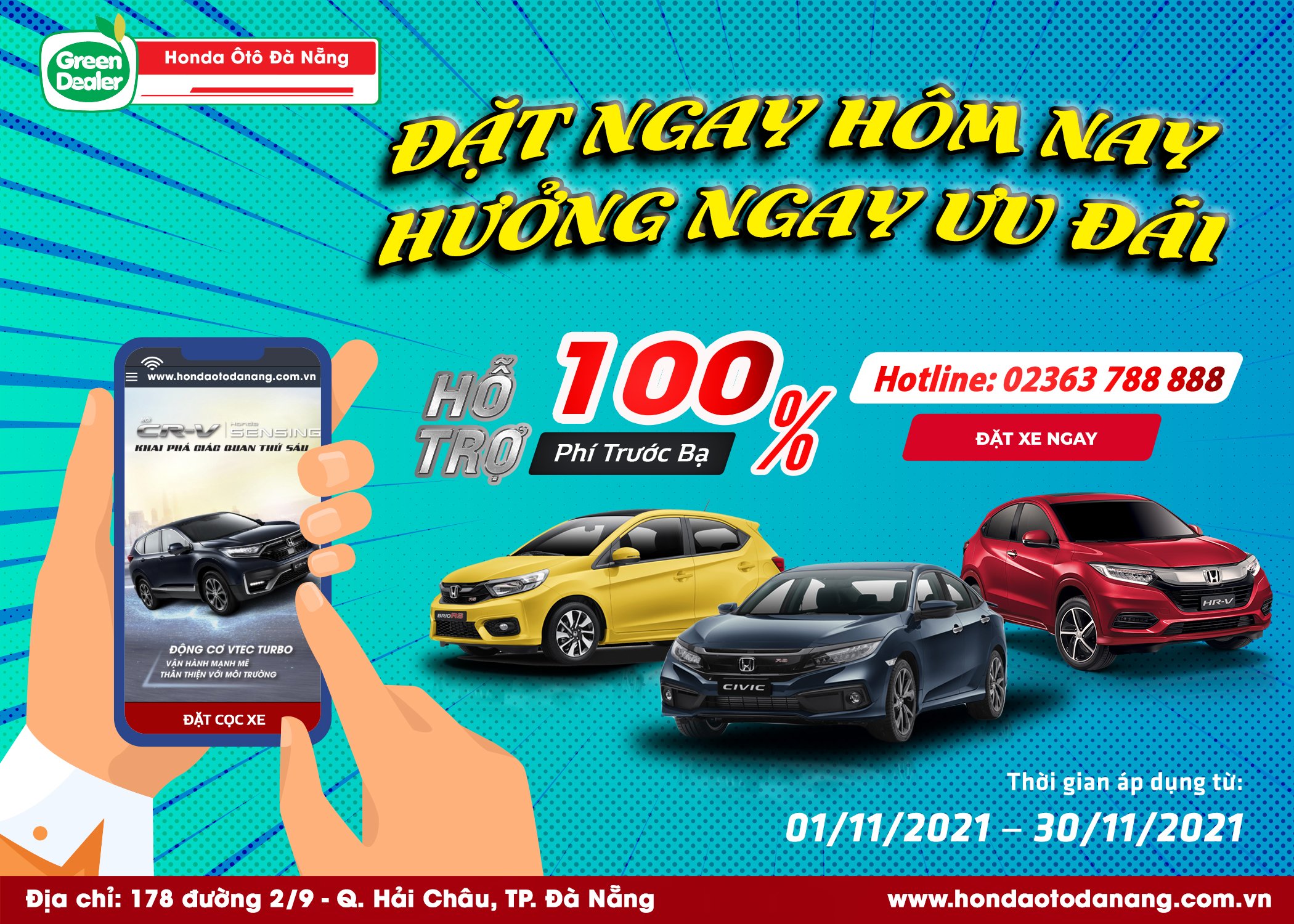 Hỗ trợ 100% lệ phí trước bạ cho khách hàng mua xe Honda Civic, Honda HR-V và Honda Brio trong tháng 11 năm 2021