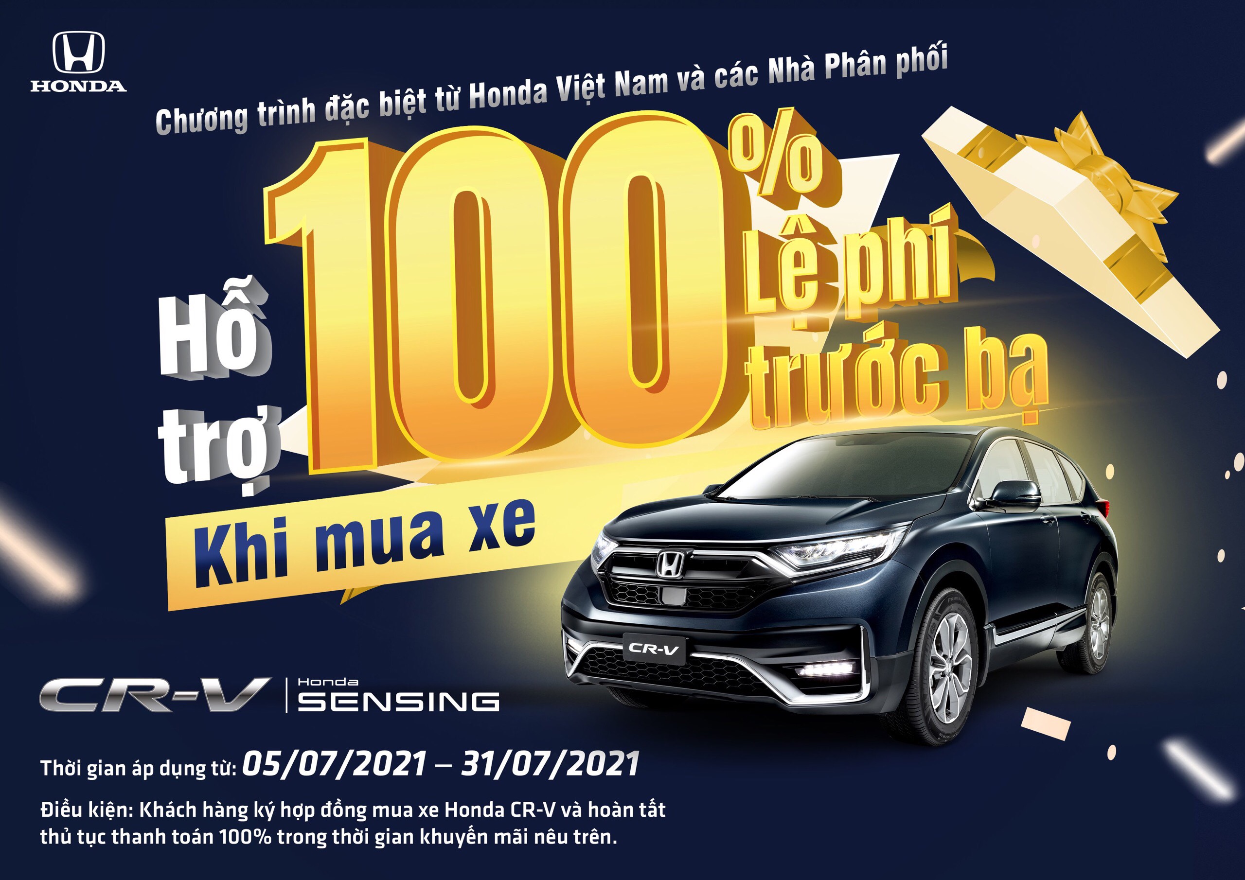 Hỗ trợ 100% lệ phí trước bạ cho khách hàng mua Honda CR-V