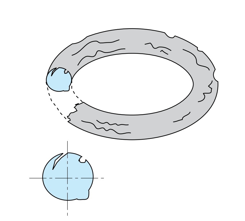 Dấu vết nibbling trên O-ring – O-ring bị đùn khe hở