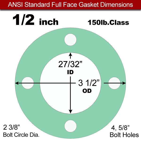 Rubber Gasket EPDM: 1/2" ASME B16.21 #150 FF