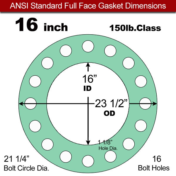 Rubber Gasket EPDM: 16" B16.21 #150 FF