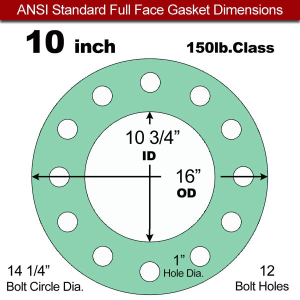 Rubber Gasket EPDM: 10" ASME B16.21 #150 FF