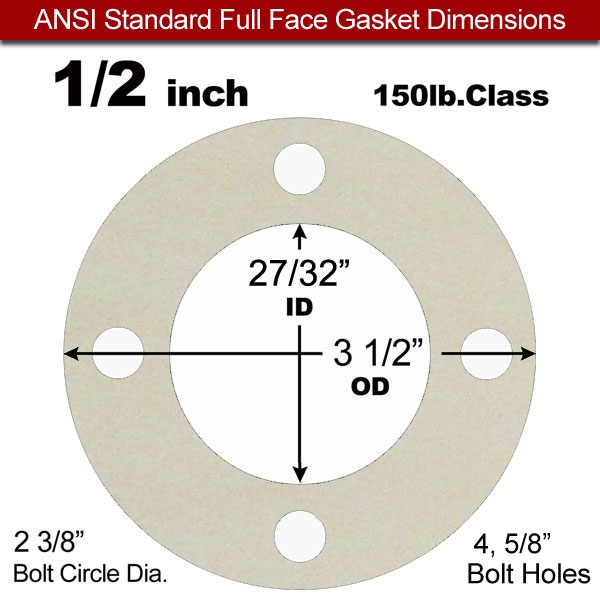 Rubber Sealing Ring Silicone: 1/2" ASME B16.21 #150 FF