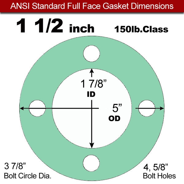 Rubber Gasket EPDM: 1-1/2" ASME B16.21 #150 FF