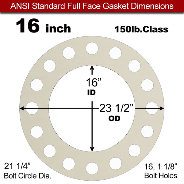 Rubber Sealing Ring Silicone: 16" ASME B16.21 #150 FF