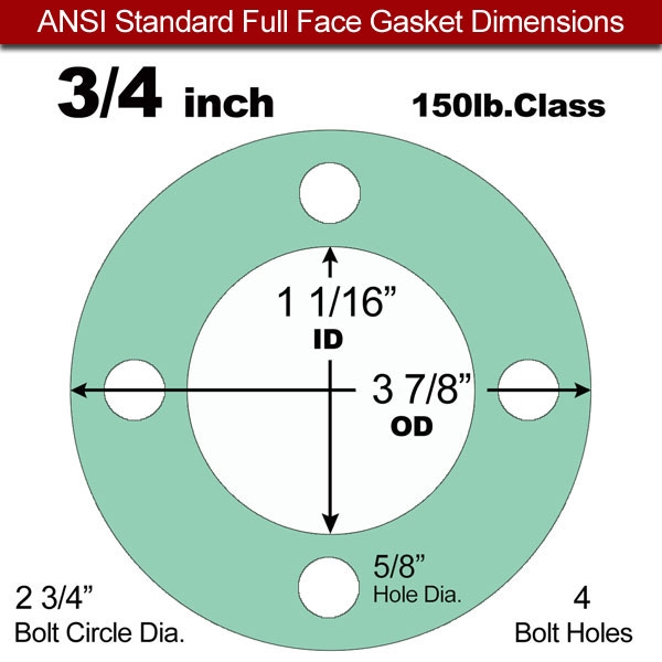 Rubber Gasket EPDM: 3/4" ASME B16.21 #150 FF