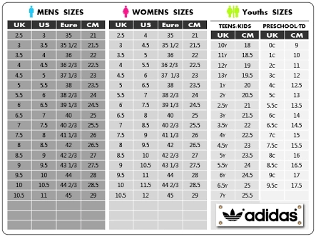 bảng size giày adidas