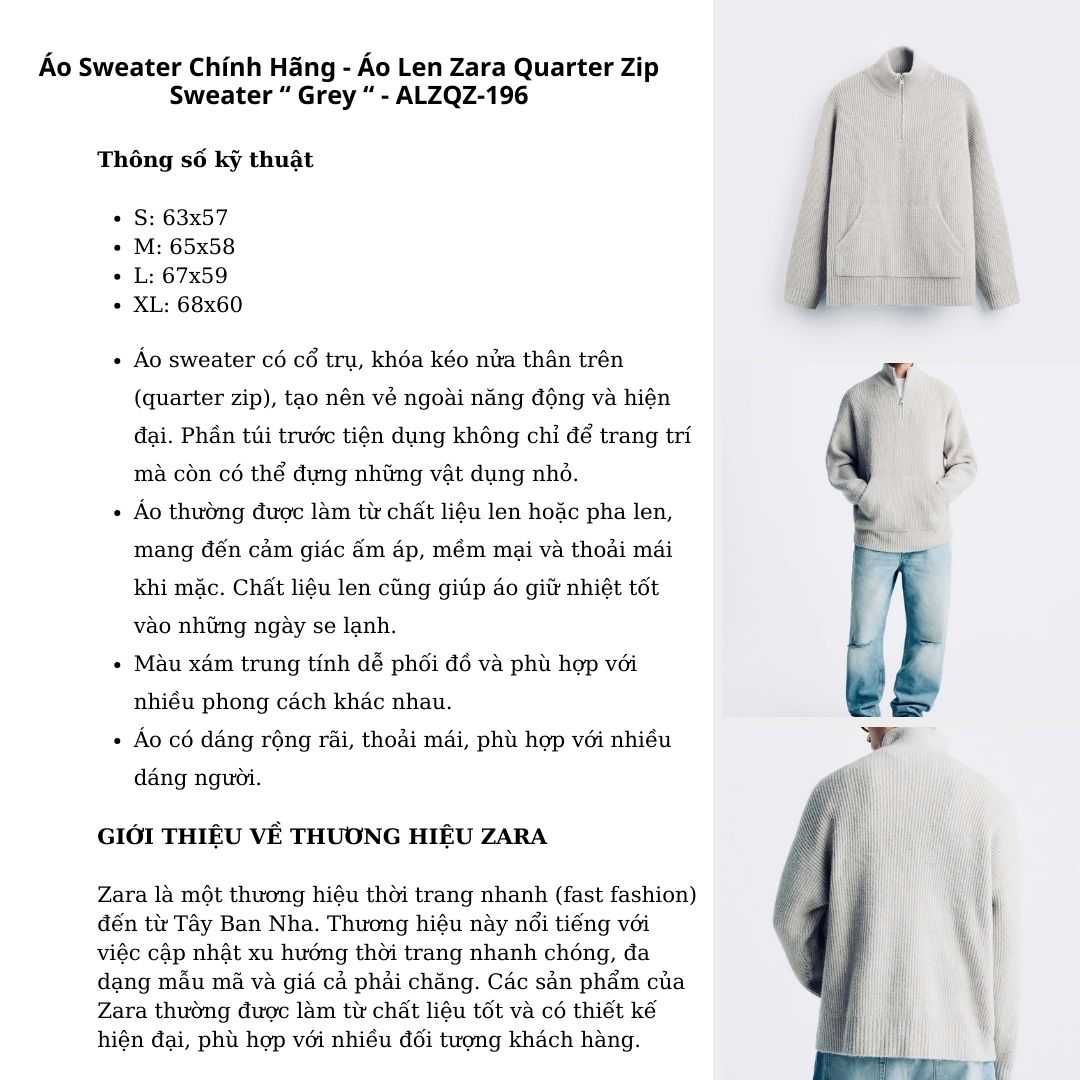 Áo Len Thu Đông Zara Quarter Zip Sweater 'Grey' Alzqz-196 – Hàng