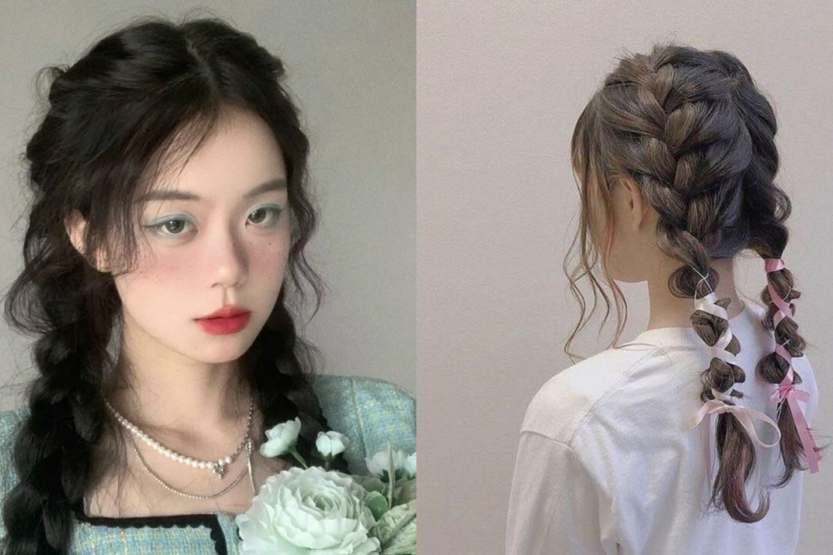 Kiểu tóc tết đơn giản cho mặt tròn 